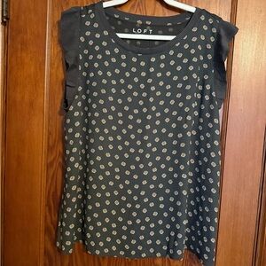 LOFT Outlet Navy and Cream Floral Women's Blouse Size XL
